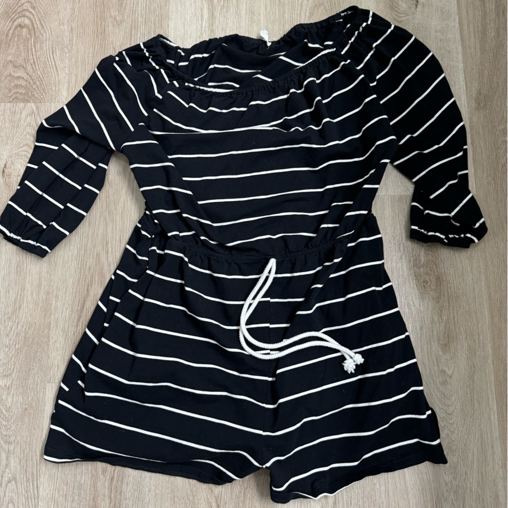 Chic Soul Black and White Striped Jumpsuit with Drawstring Waist